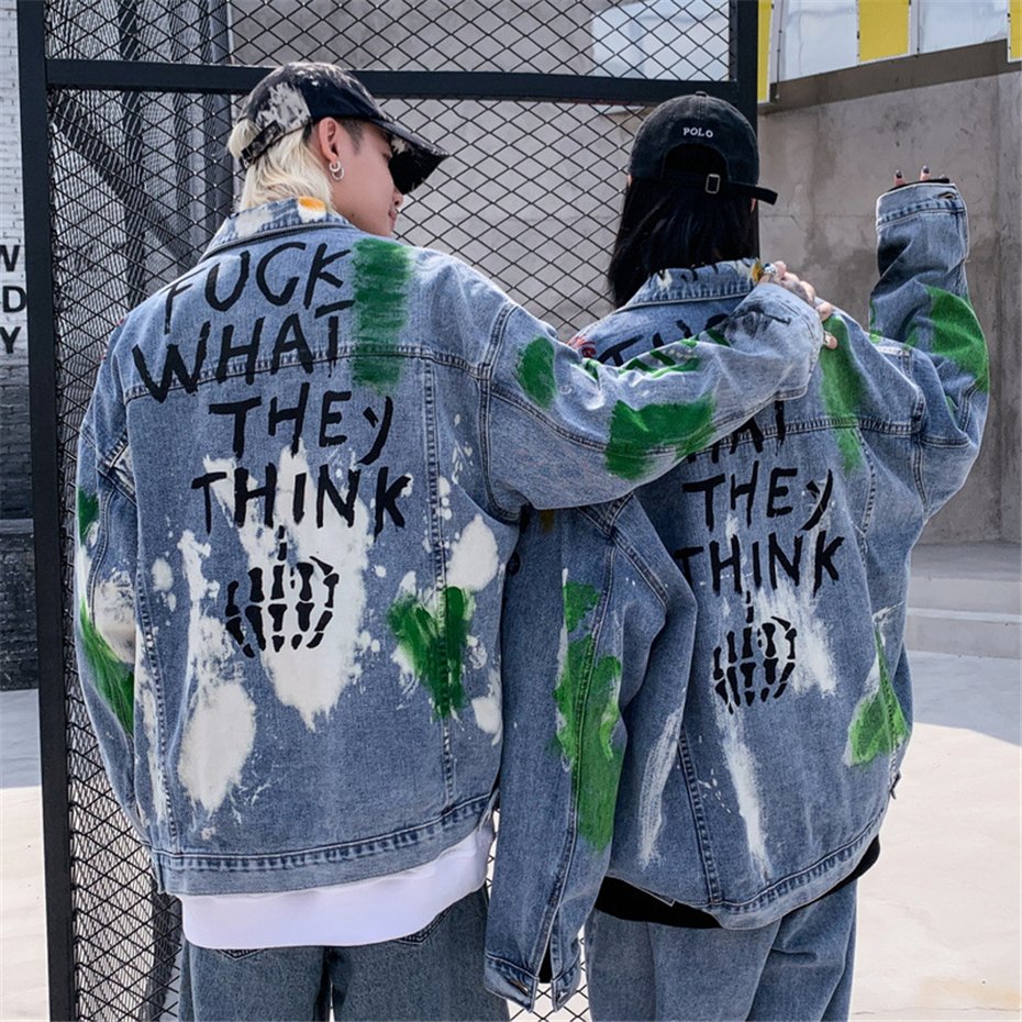 2020 Graffiti Print Denim Jackets Coats Hip Hop Punk Rock Casual Jeans Jackets Streetwear Men Fashion Hipster Outwear Male WY252