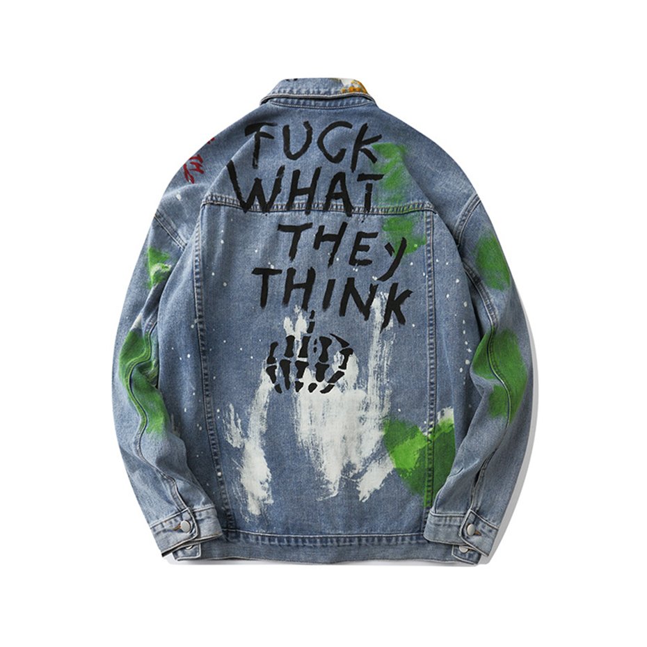 2020 Graffiti Print Denim Jackets Coats Hip Hop Punk Rock Casual Jeans Jackets Streetwear Men Fashion Hipster Outwear Male WY252