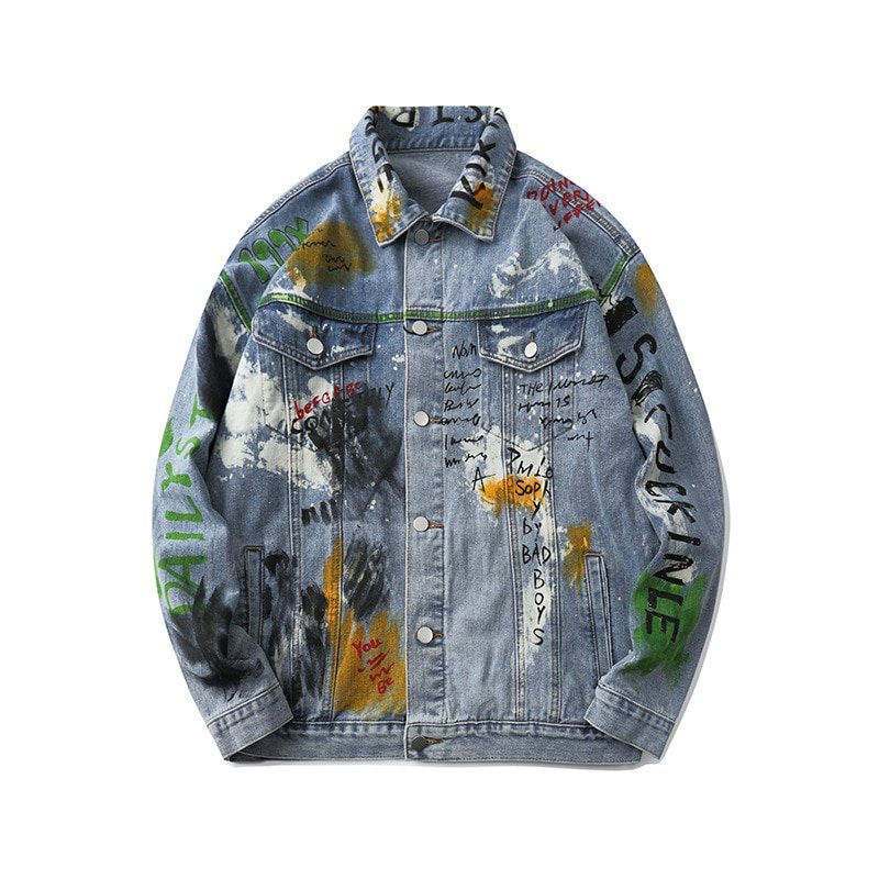 2020 Graffiti Print Denim Jackets Coats Hip Hop Punk Rock Casual Jeans Jackets Streetwear Men Fashion Hipster Outwear Male WY252