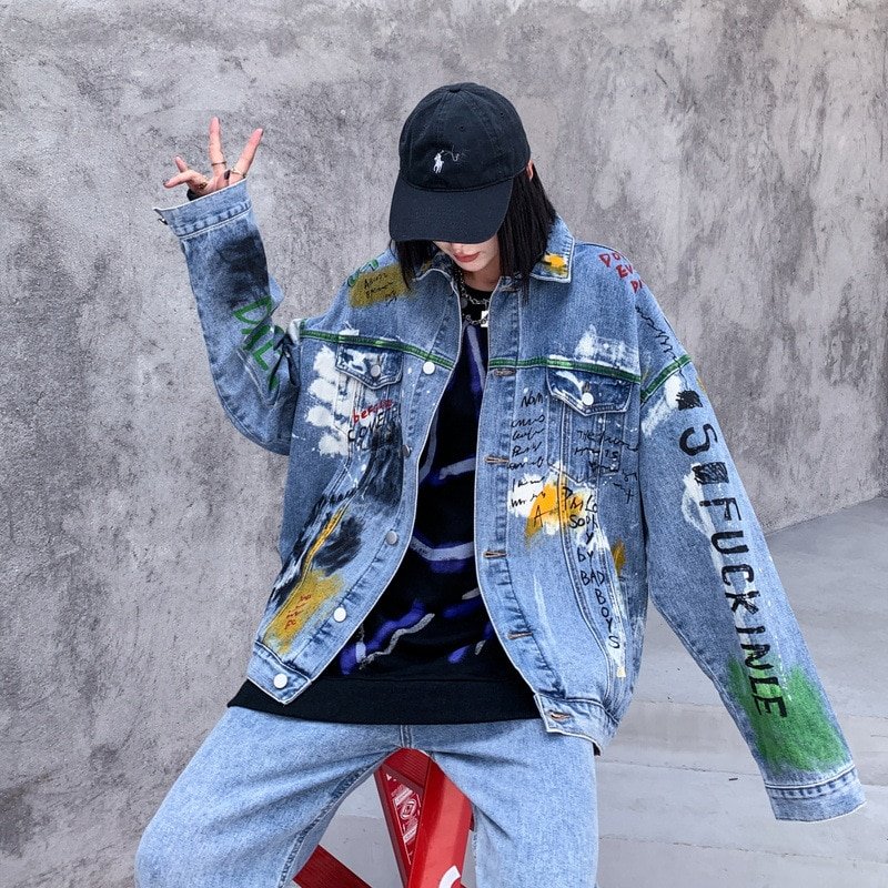 2020 Graffiti Print Denim Jackets Coats Hip Hop Punk Rock Casual Jeans Jackets Streetwear Men Fashion Hipster Outwear Male WY252