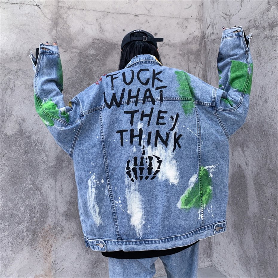 2020 Graffiti Print Denim Jackets Coats Hip Hop Punk Rock Casual Jeans Jackets Streetwear Men Fashion Hipster Outwear Male WY252