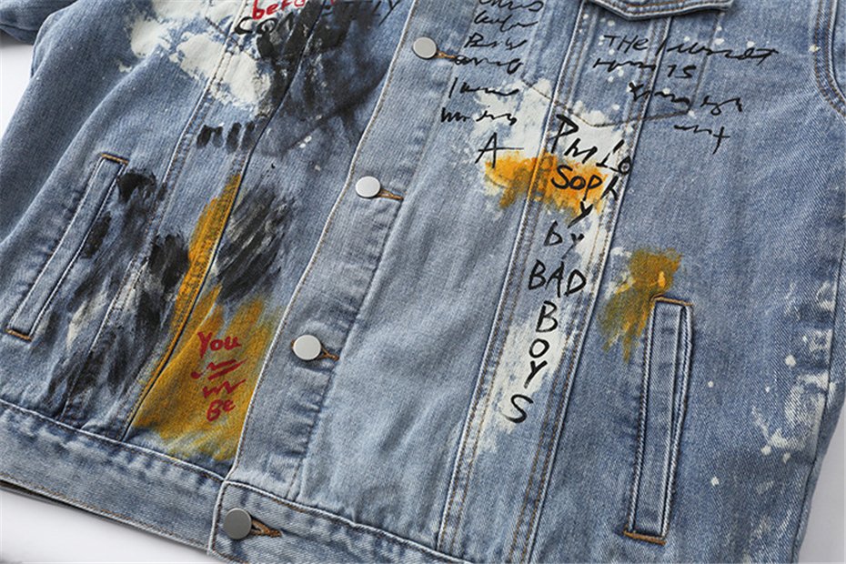 2020 Graffiti Print Denim Jackets Coats Hip Hop Punk Rock Casual Jeans Jackets Streetwear Men Fashion Hipster Outwear Male WY252