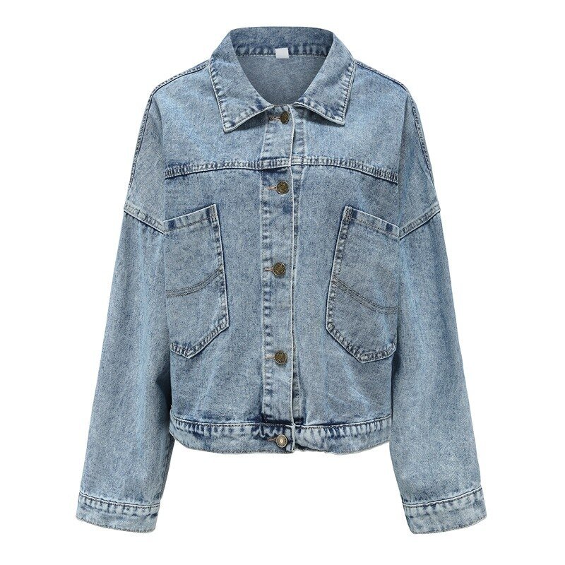 Vintage denim coats women jacket turn-down collar solid jacket woman clothing casual long sleeve female coat plus size deals