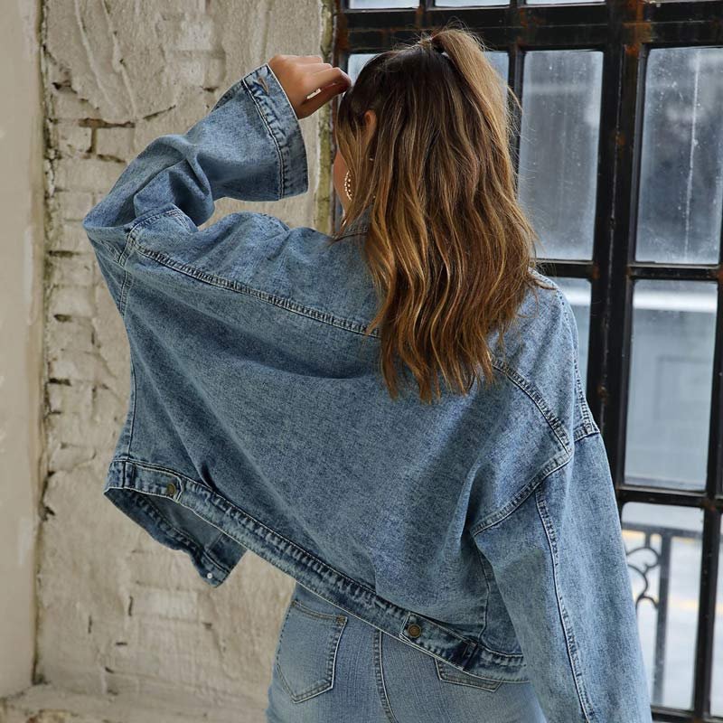 Vintage denim coats women jacket turn-down collar solid jacket woman clothing casual long sleeve female coat plus size deals