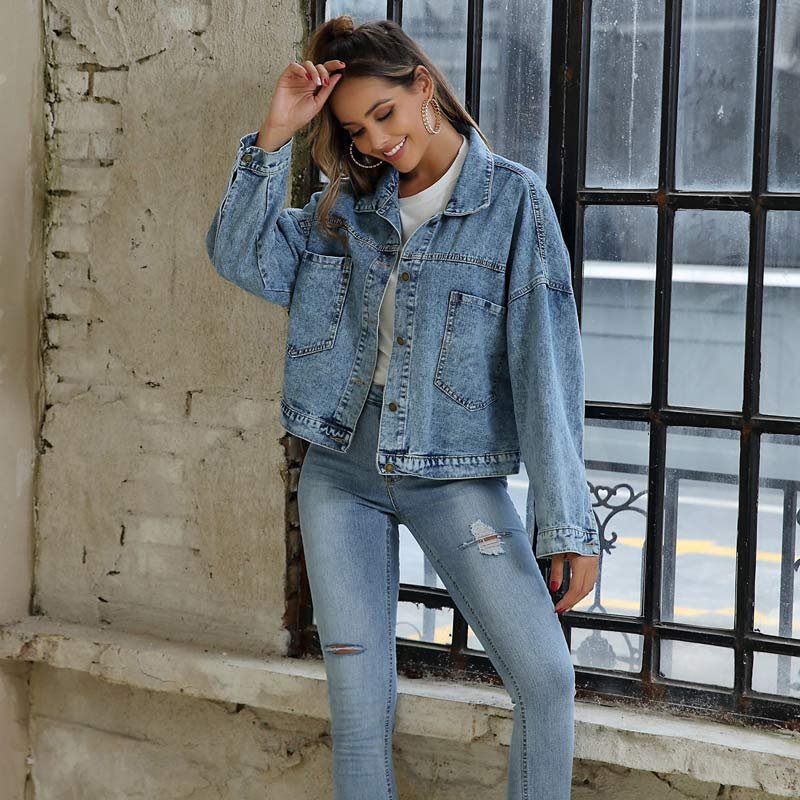 Vintage denim coats women jacket turn-down collar solid jacket woman clothing casual long sleeve female coat plus size deals