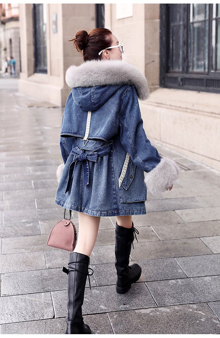 2020 New Women Winter Ladies Faux Lamb Fur Jeans Jacket Female Korean Loose Warm Thick Plus Velvet Bomber Denim Jackets W101
