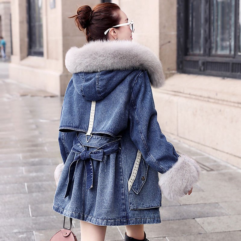 2020 New Women Winter Ladies Faux Lamb Fur Jeans Jacket Female Korean Loose Warm Thick Plus Velvet Bomber Denim Jackets W101