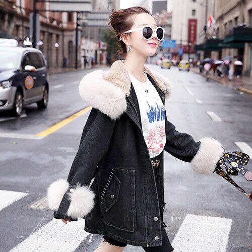2020 New Women Winter Ladies Faux Lamb Fur Jeans Jacket Female Korean Loose Warm Thick Plus Velvet Bomber Denim Jackets W101