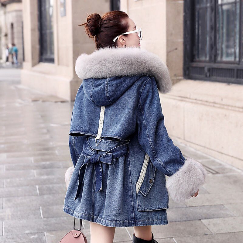 2020 New Women Winter Ladies Faux Lamb Fur Jeans Jacket Female Korean Loose Warm Thick Plus Velvet Bomber Denim Jackets W101
