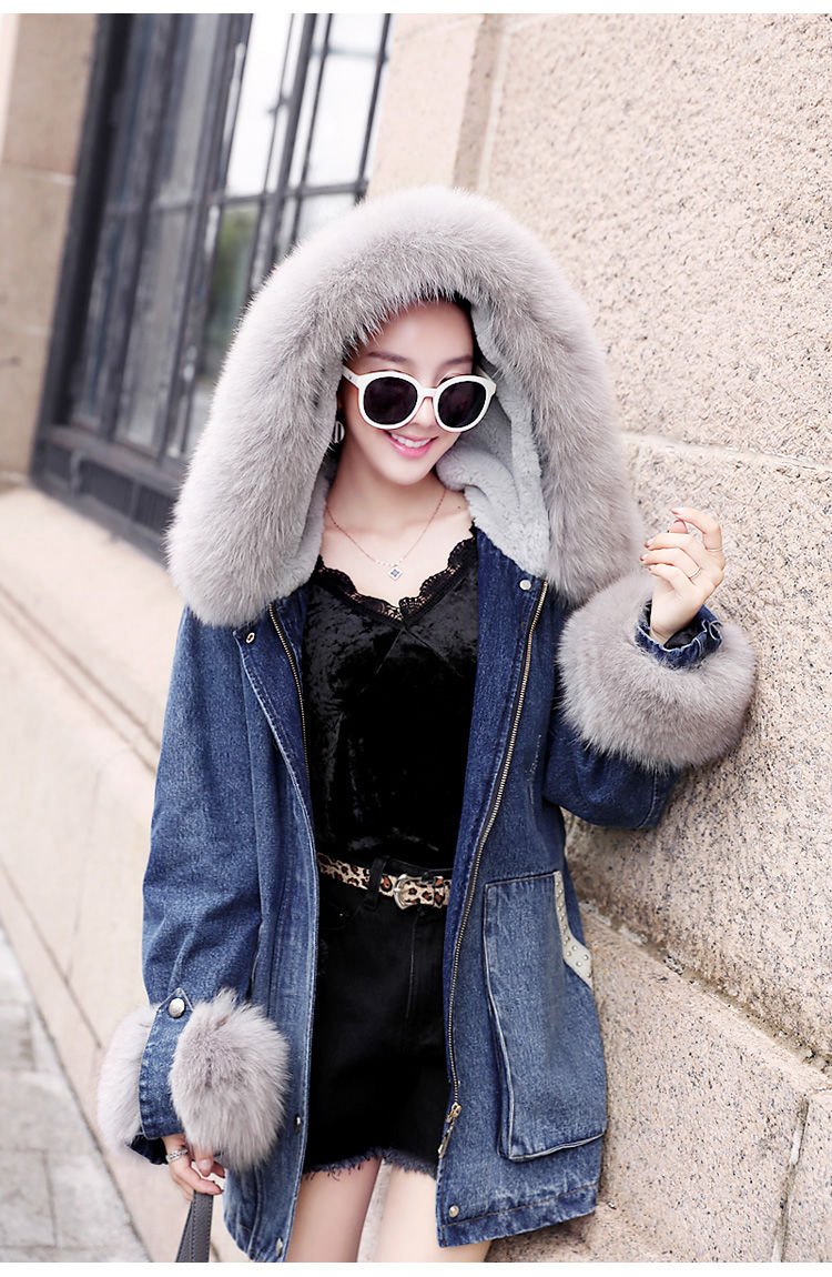 2020 New Women Winter Ladies Faux Lamb Fur Jeans Jacket Female Korean Loose Warm Thick Plus Velvet Bomber Denim Jackets W101