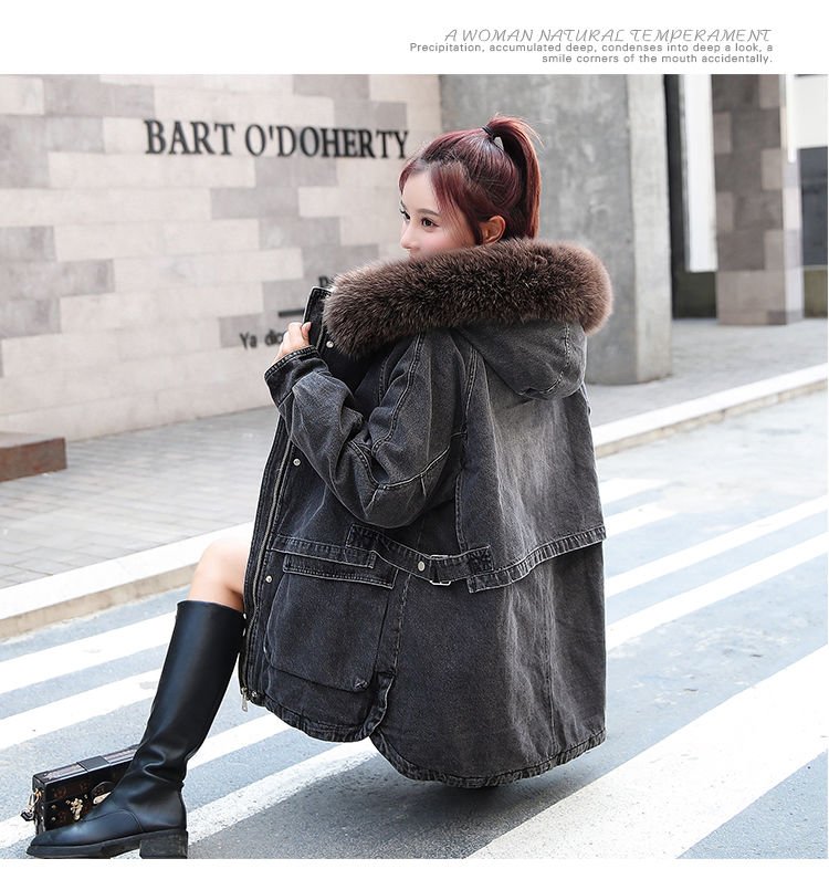 2020 New Women Winter Ladies Faux Lamb Fur Jeans Jacket Female Korean Loose Warm Thick Plus Velvet Bomber Denim Jackets W110