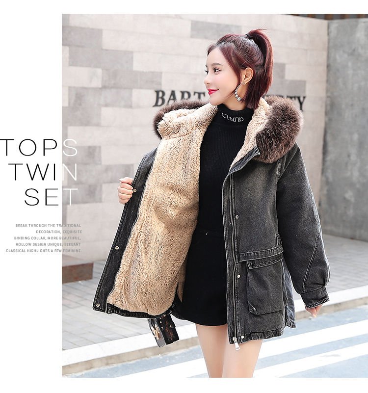 2020 New Women Winter Ladies Faux Lamb Fur Jeans Jacket Female Korean Loose Warm Thick Plus Velvet Bomber Denim Jackets W110