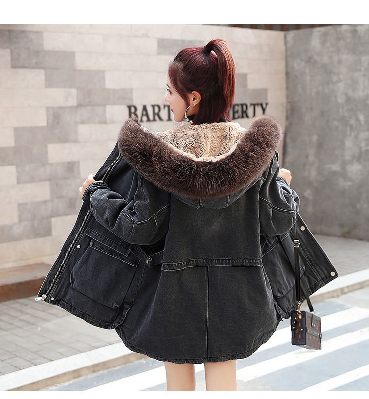 2020 New Women Winter Ladies Faux Lamb Fur Jeans Jacket Female Korean Loose Warm Thick Plus Velvet Bomber Denim Jackets W110