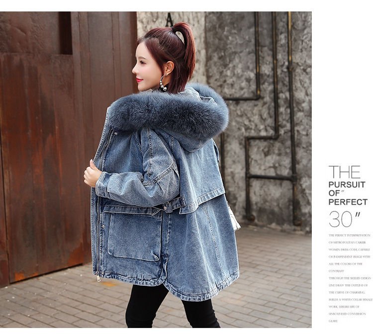 2020 New Women Winter Ladies Faux Lamb Fur Jeans Jacket Female Korean Loose Warm Thick Plus Velvet Bomber Denim Jackets W110