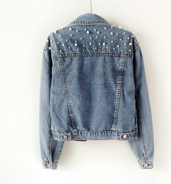 2020 Autumn Fashion Plus Size Beading Short Denim Jackets Women Long Sleeve Vintage Casual Jean Jacket Bomber Denim Coat Clothes