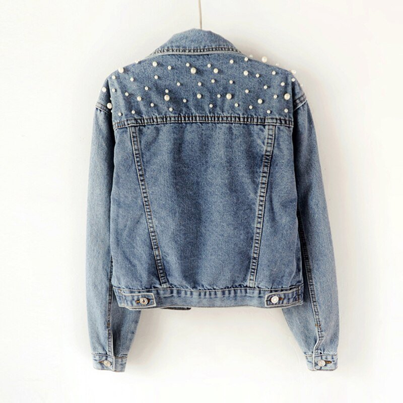 2020 Autumn Fashion Plus Size Beading Short Denim Jackets Women Long Sleeve Vintage Casual Jean Jacket Bomber Denim Coat Clothes