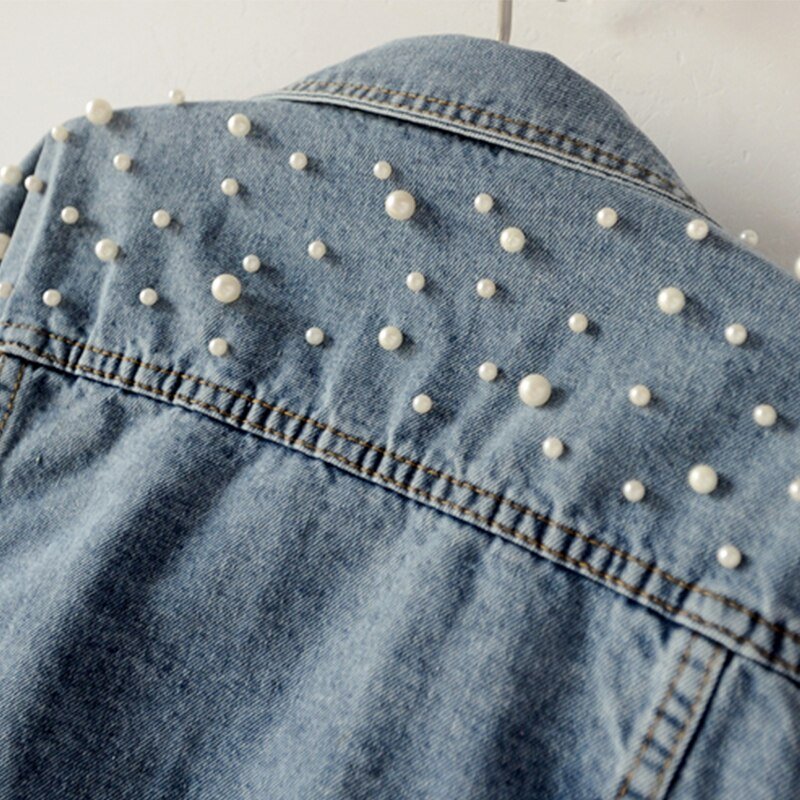 2020 Autumn Fashion Plus Size Beading Short Denim Jackets Women Long Sleeve Vintage Casual Jean Jacket Bomber Denim Coat Clothes