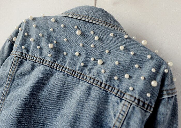 2020 Autumn Fashion Plus Size Beading Short Denim Jackets Women Long Sleeve Vintage Casual Jean Jacket Bomber Denim Coat Clothes