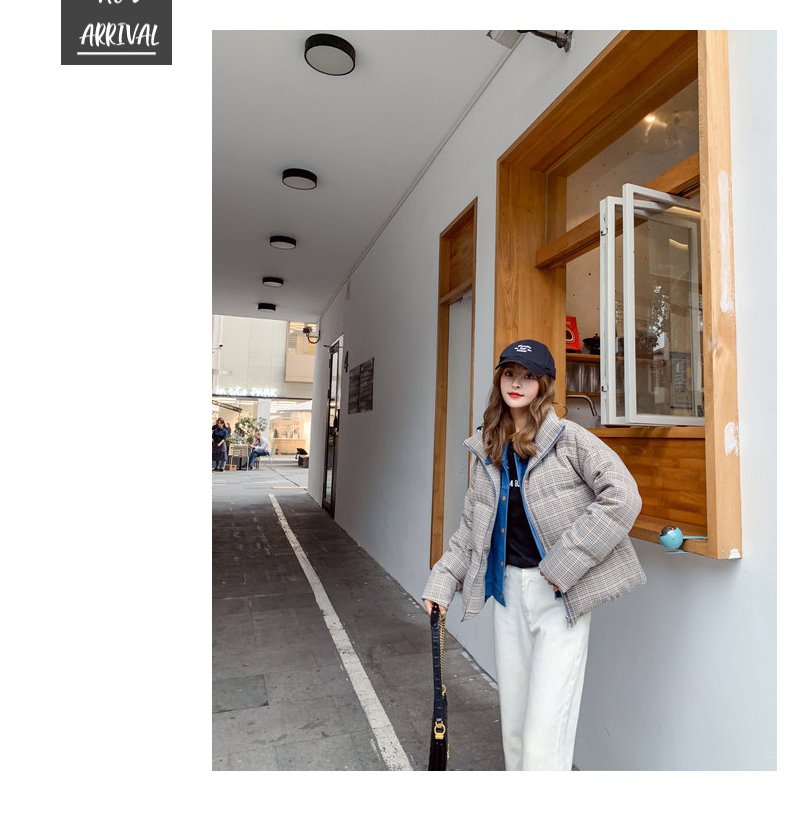 2020 New Fake Two Pieces Lattice Jacket Winter Thick Warm Cotton Padded Denim Short Jacket Women Contrast Color Jeans Coat A72