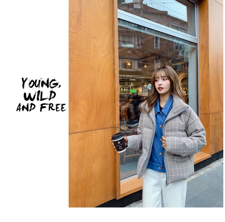 2020 New Fake Two Pieces Lattice Jacket Winter Thick Warm Cotton Padded Denim Short Jacket Women Contrast Color Jeans Coat A72