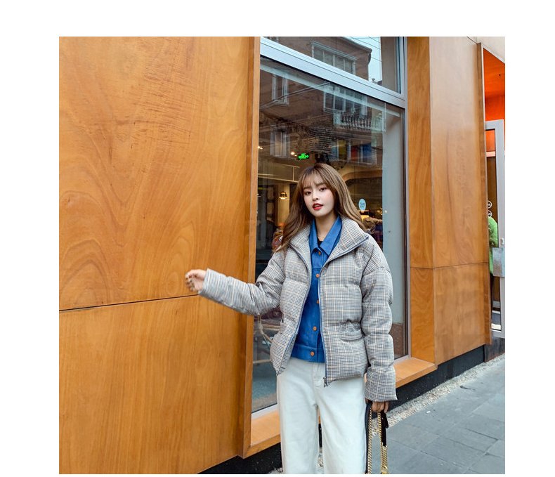 2020 New Fake Two Pieces Lattice Jacket Winter Thick Warm Cotton Padded Denim Short Jacket Women Contrast Color Jeans Coat A72