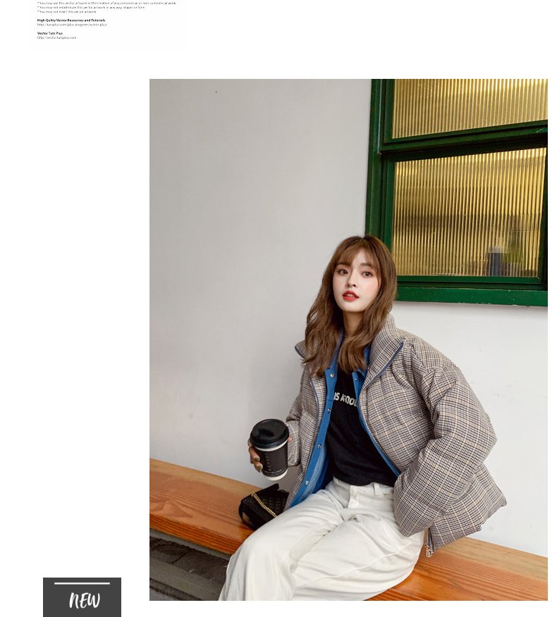 2020 New Fake Two Pieces Lattice Jacket Winter Thick Warm Cotton Padded Denim Short Jacket Women Contrast Color Jeans Coat A72
