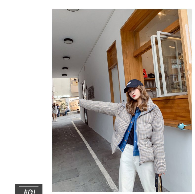 2020 New Fake Two Pieces Lattice Jacket Winter Thick Warm Cotton Padded Denim Short Jacket Women Contrast Color Jeans Coat A72