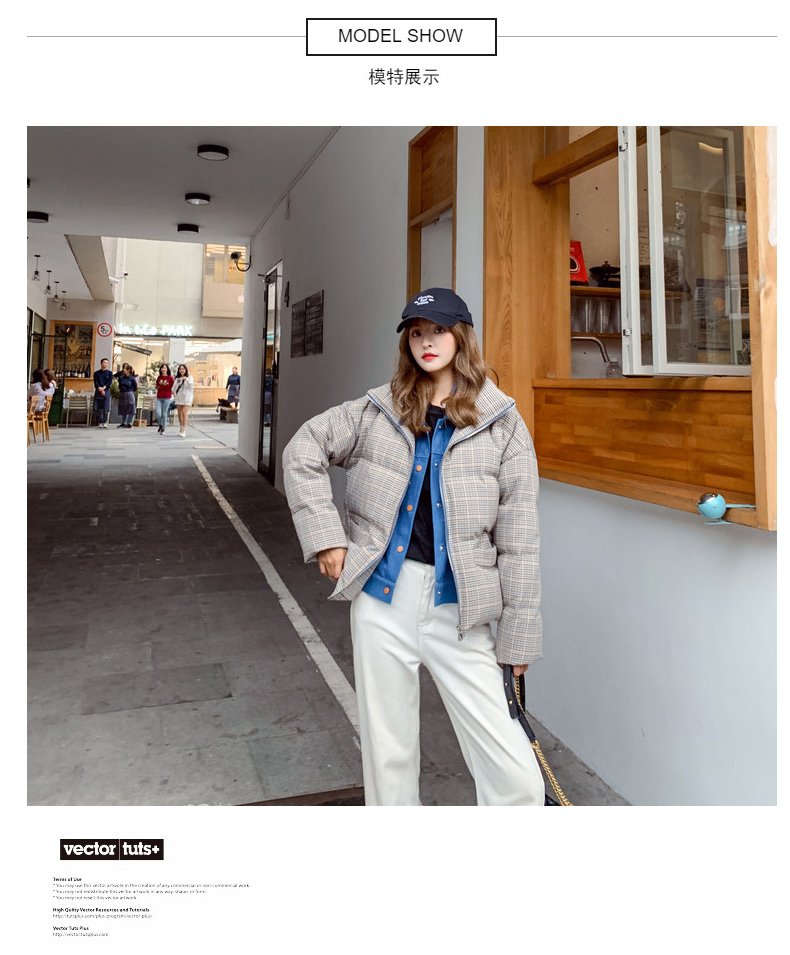 2020 New Fake Two Pieces Lattice Jacket Winter Thick Warm Cotton Padded Denim Short Jacket Women Contrast Color Jeans Coat A72