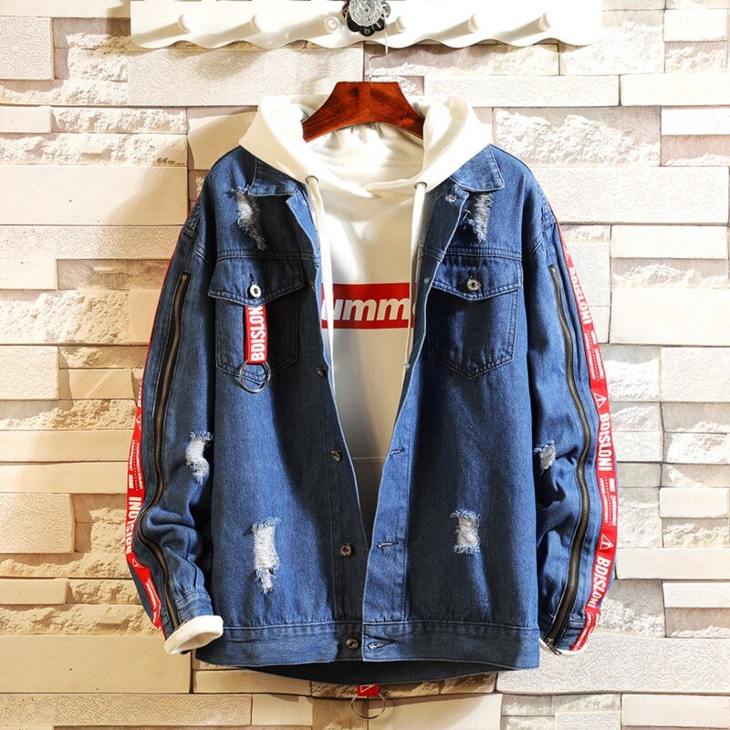 Autumn Retro Denim Jacket Mens Hip Hop Jeans Coat Casual Bomber Jacket Outerwear Male Letter Print Cotton Denim Jackets 2020 New