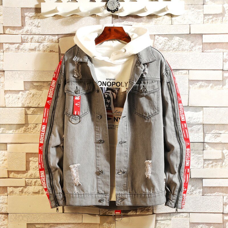 Autumn Retro Denim Jacket Mens Hip Hop Jeans Coat Casual Bomber Jacket Outerwear Male Letter Print Cotton Denim Jackets 2020 New