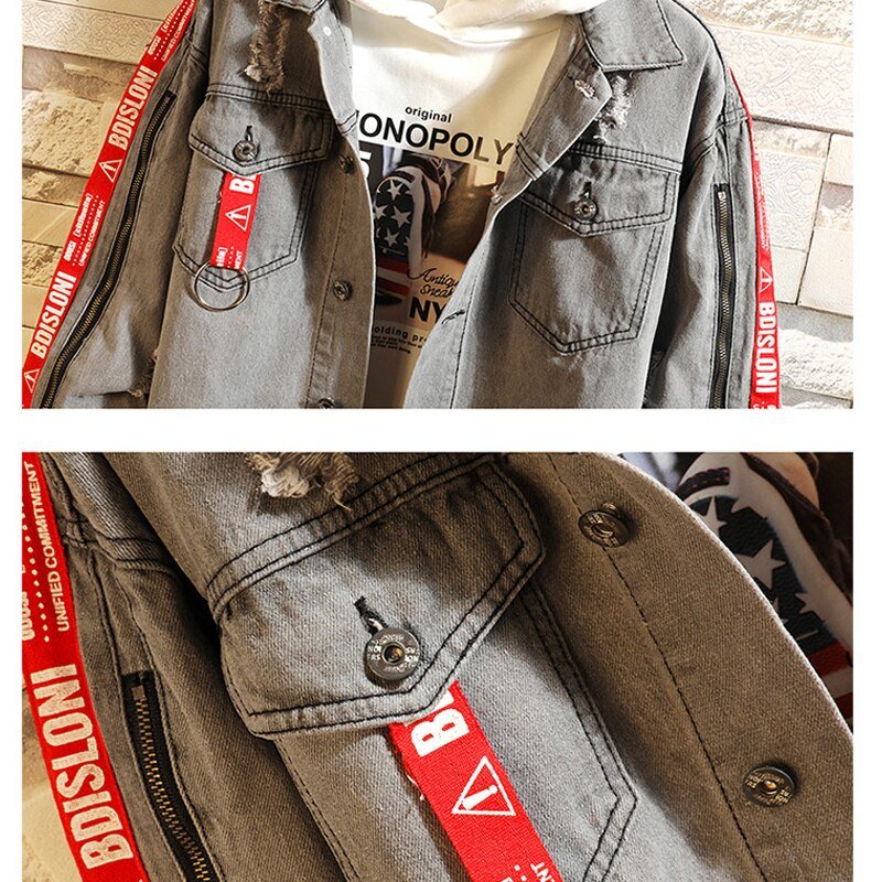 Autumn Retro Denim Jacket Mens Hip Hop Jeans Coat Casual Bomber Jacket Outerwear Male Letter Print Cotton Denim Jackets 2020 New