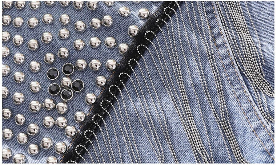 2020 Spring Autumn Denim Jacket Coat Women Rivet Tassel Chain Short Coats Woman Loose Black Coats Long Sleeve Vintage Outerwear