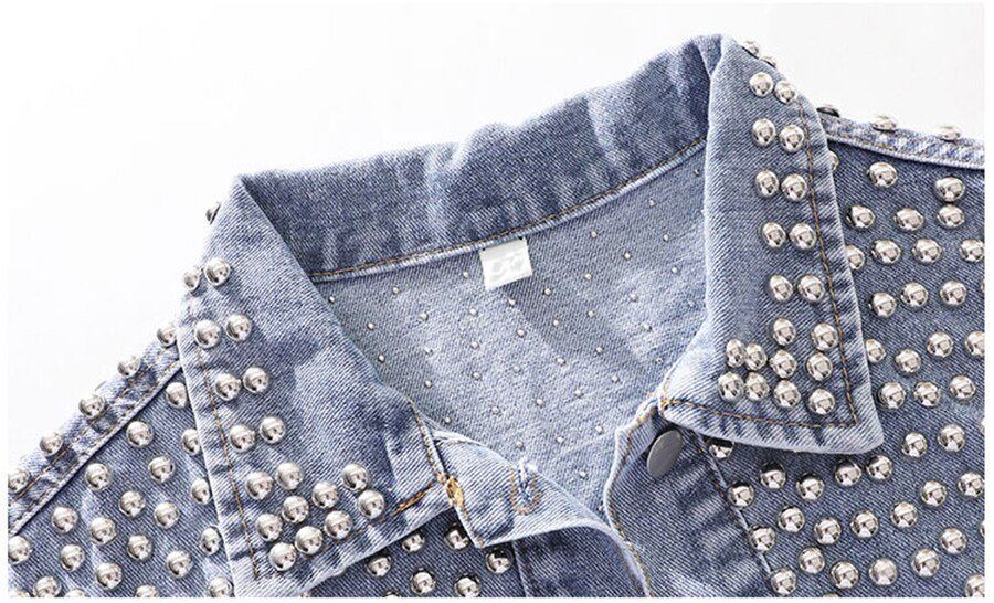 2020 Spring Autumn Denim Jacket Coat Women Rivet Tassel Chain Short Coats Woman Loose Black Coats Long Sleeve Vintage Outerwear