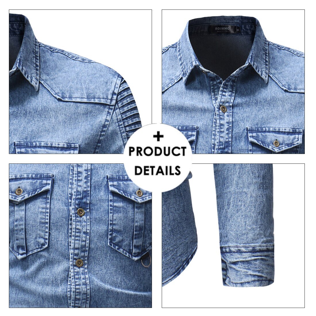 Vintage Denim Shirt Men Slim Fit Casual Jean Jacket Pleated Long Sleeve Buttun Up Blusas Masculina Streetwear Washed Jeans Shirt