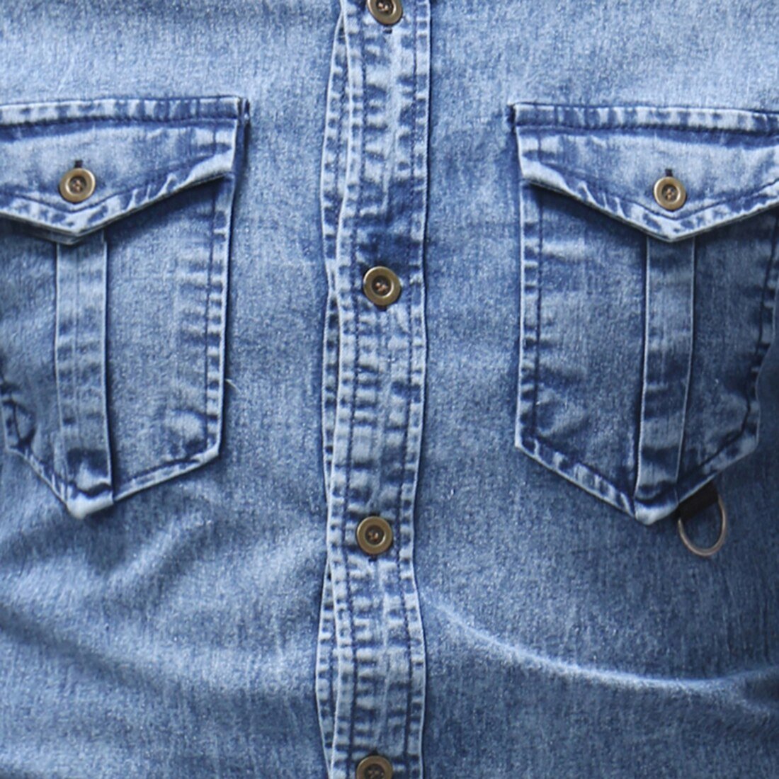 Vintage Denim Shirt Men Slim Fit Casual Jean Jacket Pleated Long Sleeve Buttun Up Blusas Masculina Streetwear Washed Jeans Shirt