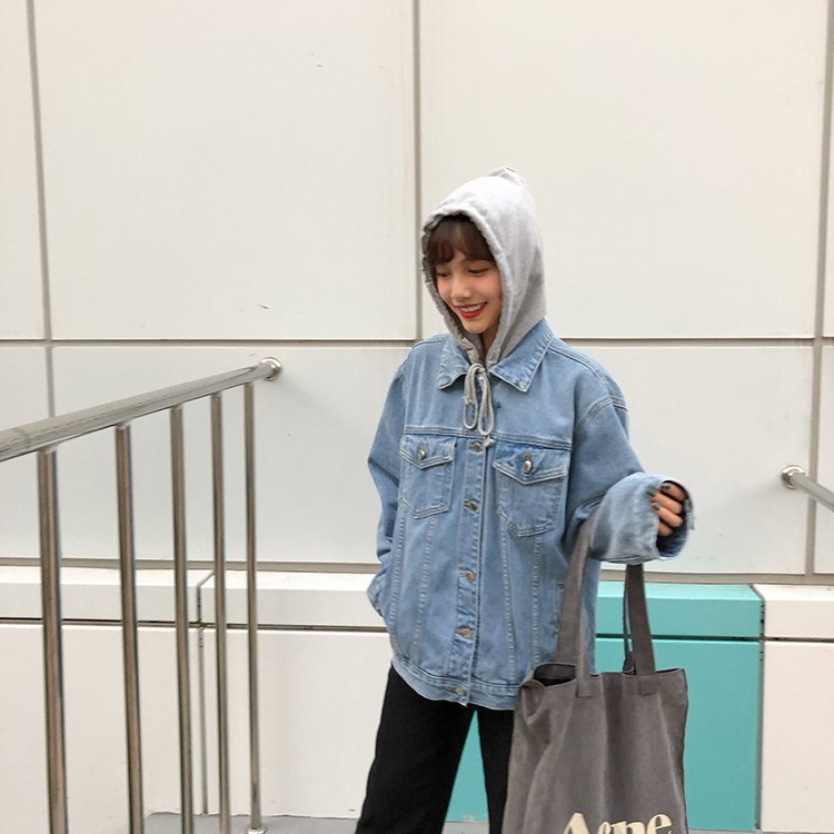 New 2020 Autumn Winter Women Denim Jacket Outerwear Hooded High Street Fashionable Korean Style Jeans Tops JK8303