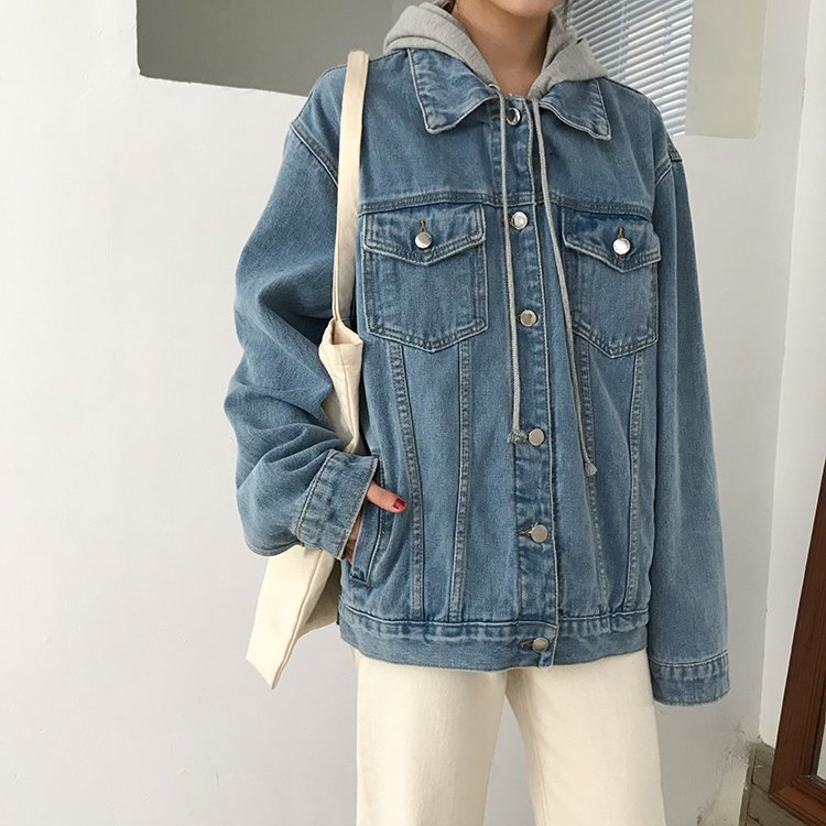 New 2020 Autumn Winter Women Denim Jacket Outerwear Hooded High Street Fashionable Korean Style Jeans Tops JK8303