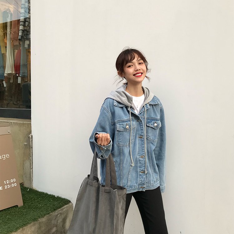 New 2020 Autumn Winter Women Denim Jacket Outerwear Hooded High Street Fashionable Korean Style Jeans Tops JK8303
