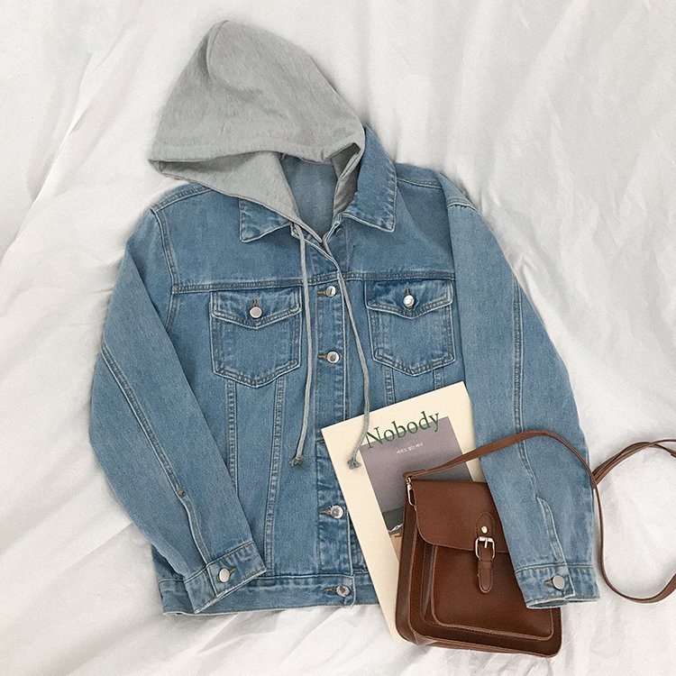 New 2020 Autumn Winter Women Denim Jacket Outerwear Hooded High Street Fashionable Korean Style Jeans Tops JK8303