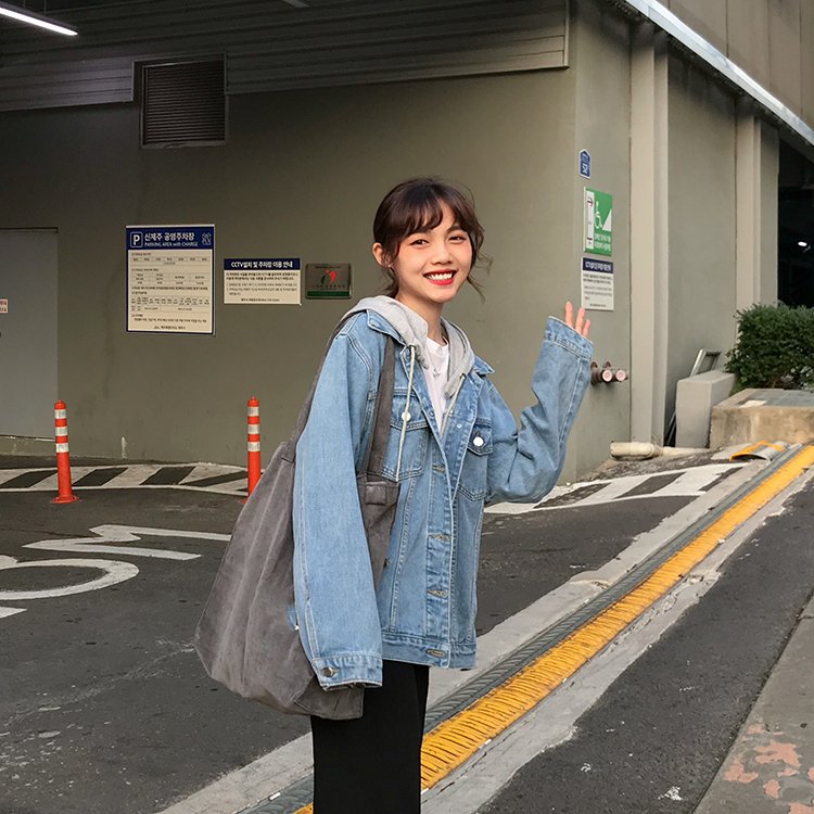 New 2020 Autumn Winter Women Denim Jacket Outerwear Hooded High Street Fashionable Korean Style Jeans Tops JK8303