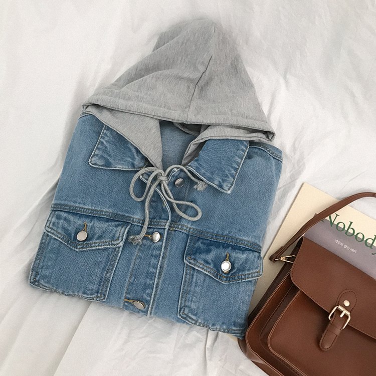 New 2020 Autumn Winter Women Denim Jacket Outerwear Hooded High Street Fashionable Korean Style Jeans Tops JK8303