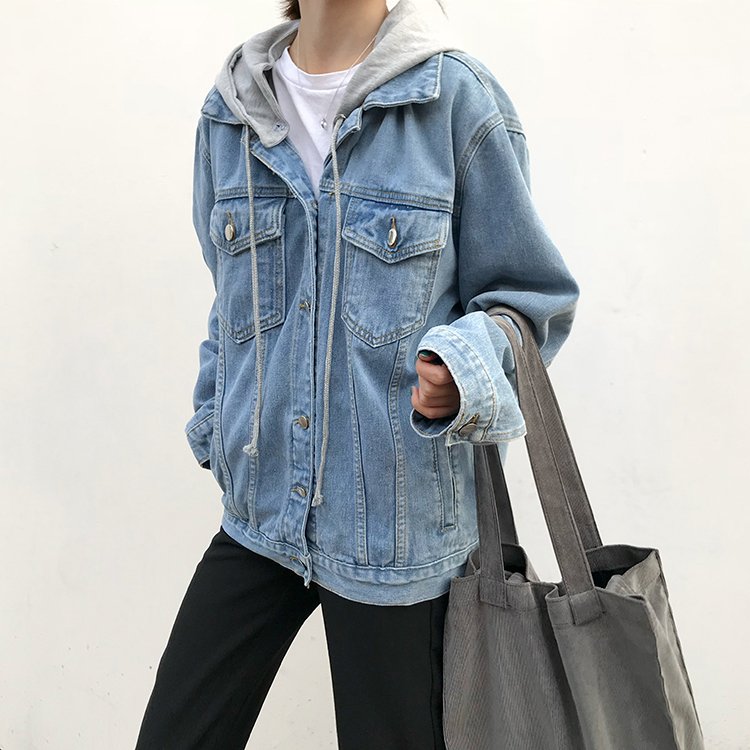 New 2020 Autumn Winter Women Denim Jacket Outerwear Hooded High Street Fashionable Korean Style Jeans Tops JK8303