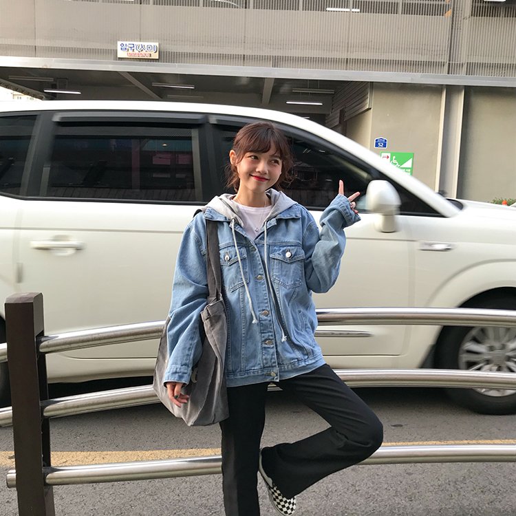 New 2020 Autumn Winter Women Denim Jacket Outerwear Hooded High Street Fashionable Korean Style Jeans Tops JK8303