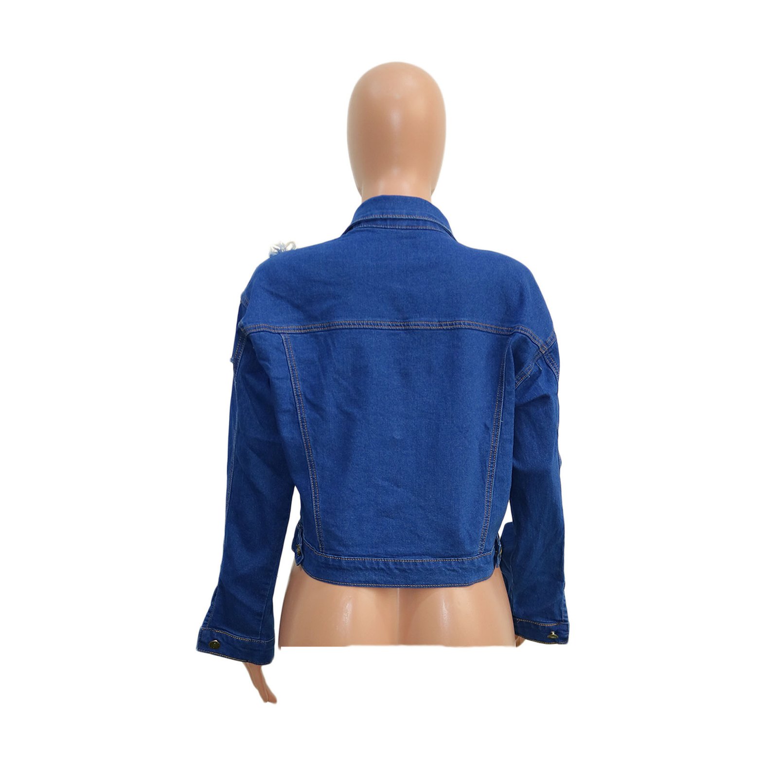 CM.YAYA Streetwear Women Hole Denim Coat Button Up Sexy Jean Hollow Out Turn-down Neck Long Sleeve Jacket Winter Autumn