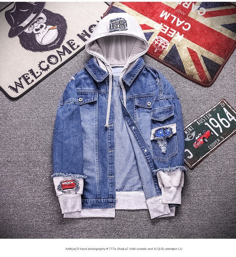 2020 autumn and winter new casual denim jacket fashion clothes men's jacket printing handsome autumn Korean men's jacket3XL