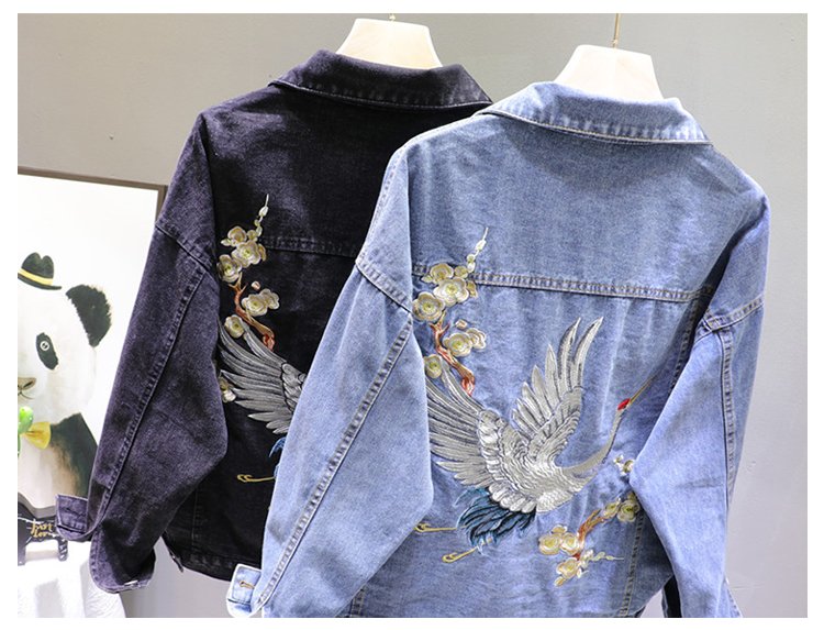 2020 Spring Loose-Fit Denim Jacket Handsome Boyfriend Wind Heavy Embroidery Small Crane Fashionable Black Jacket Women's Coat