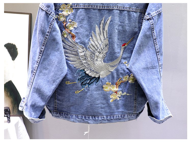2020 Spring Loose-Fit Denim Jacket Handsome Boyfriend Wind Heavy Embroidery Small Crane Fashionable Black Jacket Women's Coat