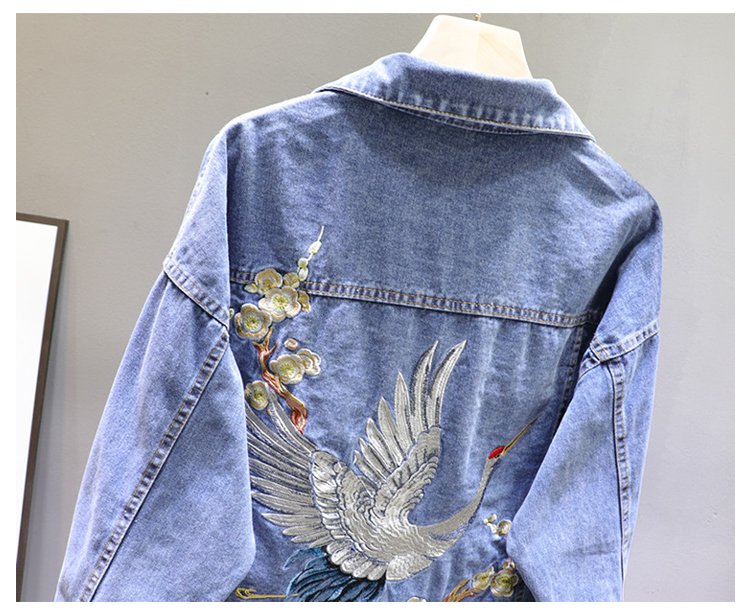 2020 Spring Loose-Fit Denim Jacket Handsome Boyfriend Wind Heavy Embroidery Small Crane Fashionable Black Jacket Women's Coat