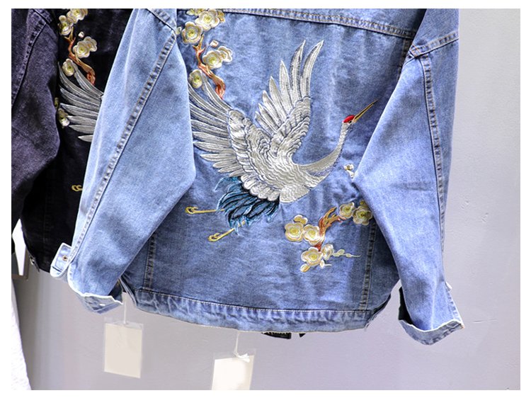 2020 Spring Loose-Fit Denim Jacket Handsome Boyfriend Wind Heavy Embroidery Small Crane Fashionable Black Jacket Women's Coat