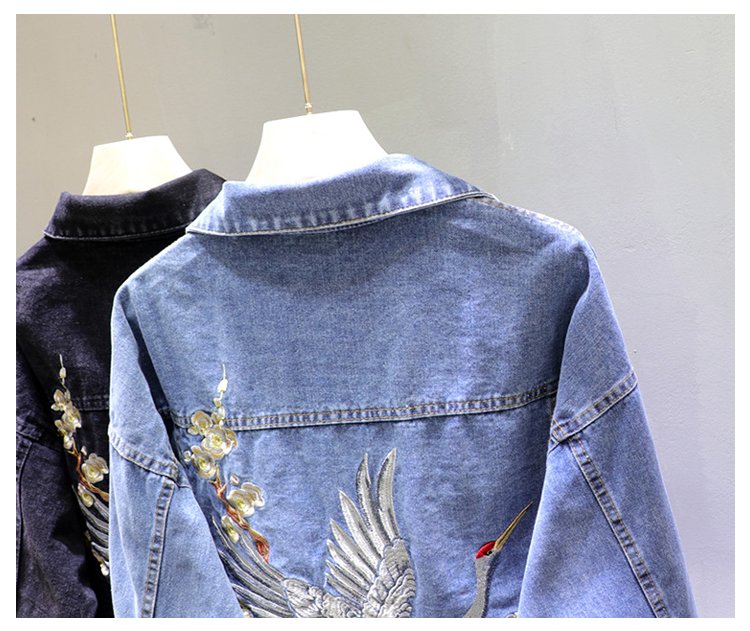 2020 Spring Loose-Fit Denim Jacket Handsome Boyfriend Wind Heavy Embroidery Small Crane Fashionable Black Jacket Women's Coat
